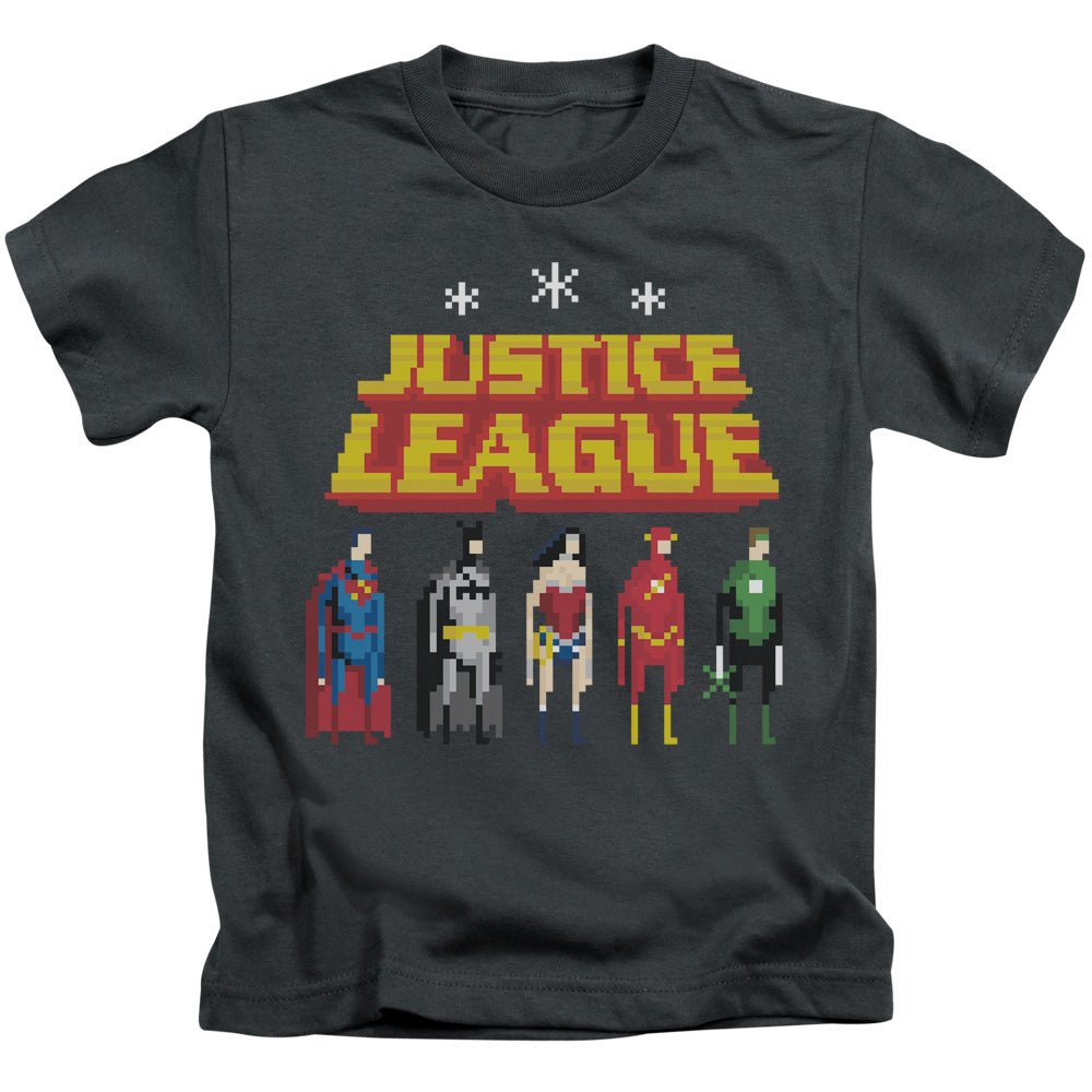 Justice League Standing Below Juvenile Kids Youth T Shirt Charcoal