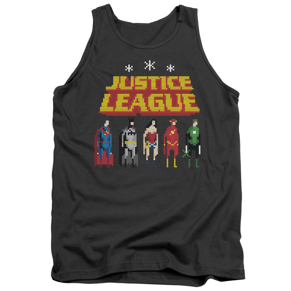 Justice League Standing Below Mens Tank Top Shirt Charcoal