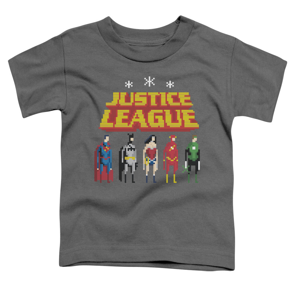 Justice League Standing Below Toddler Kids Youth T Shirt Charcoal