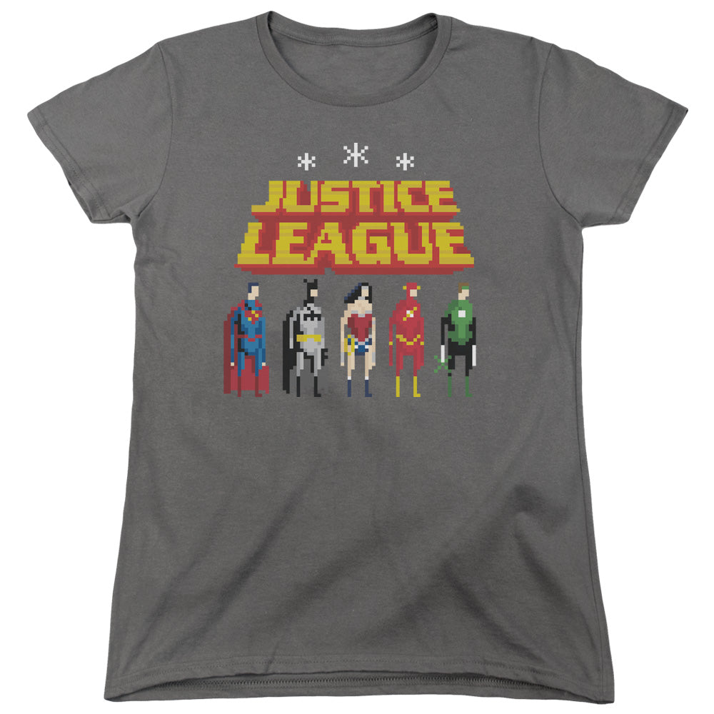 Justice League Standing Below Womens T Shirt Charcoal