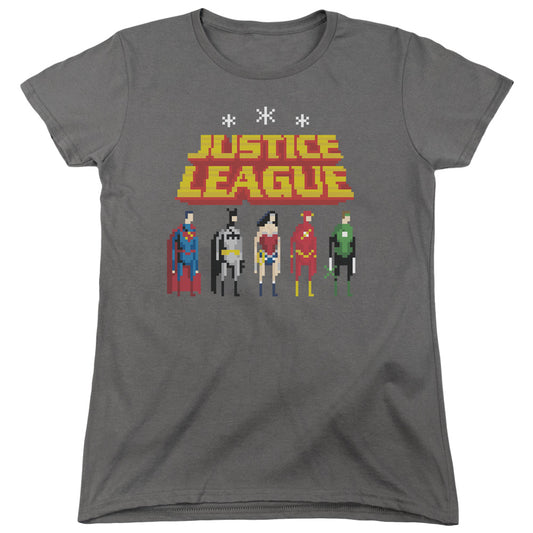 Justice League Standing Below Womens T Shirt Charcoal