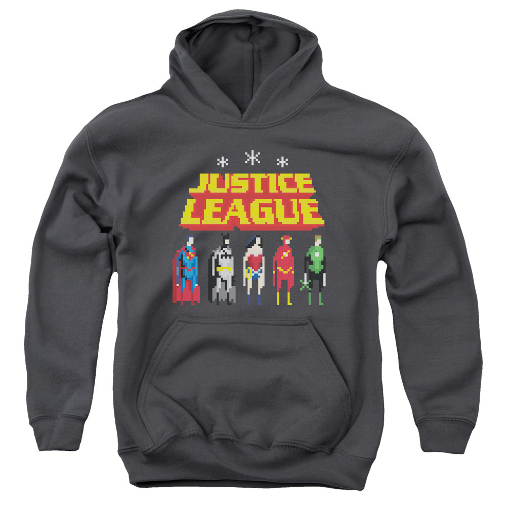 Justice League Standing Below Kids Youth Hoodie Charcoal