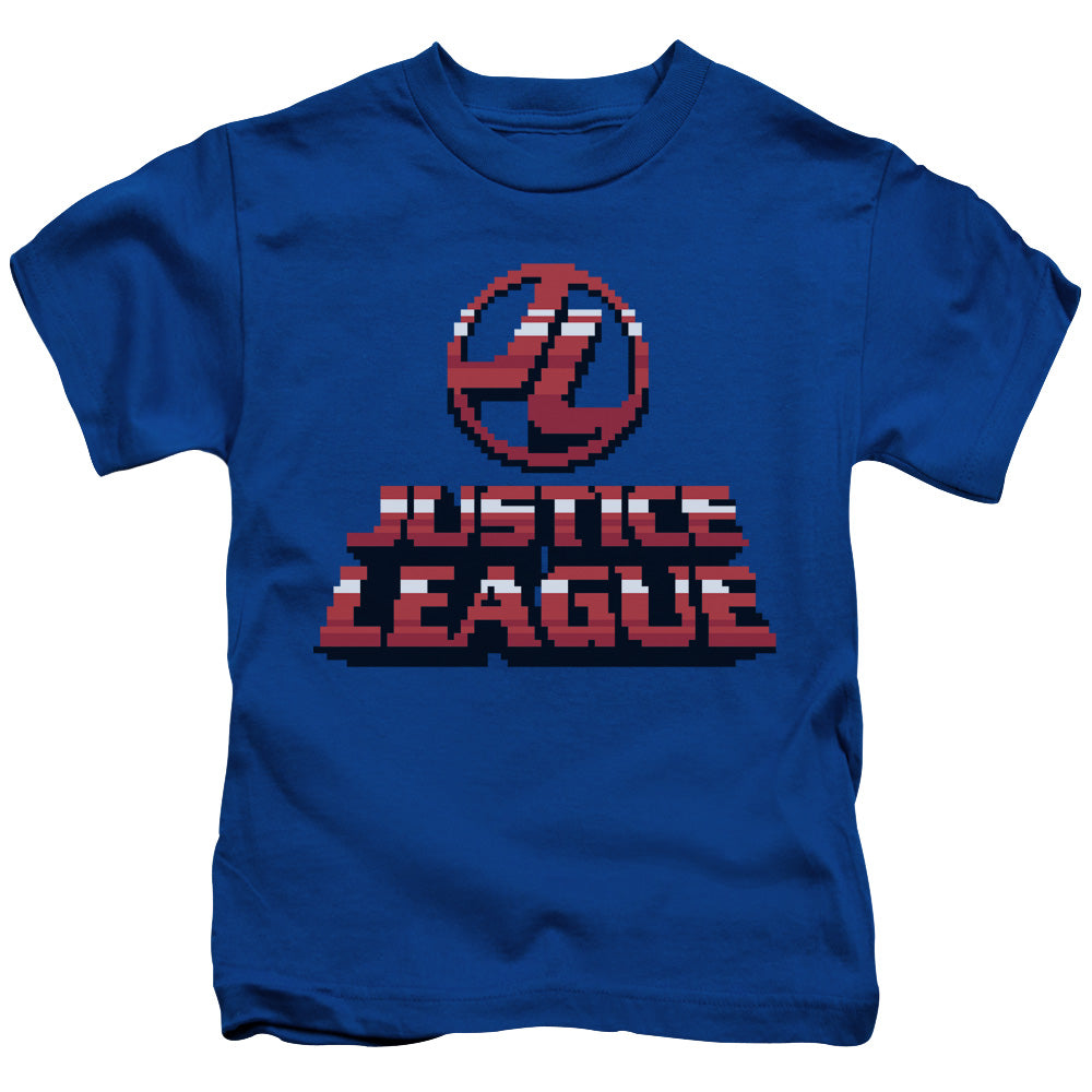 Justice League 8 Bit Justice League Juvenile Kids Youth T Shirt Royal Blue
