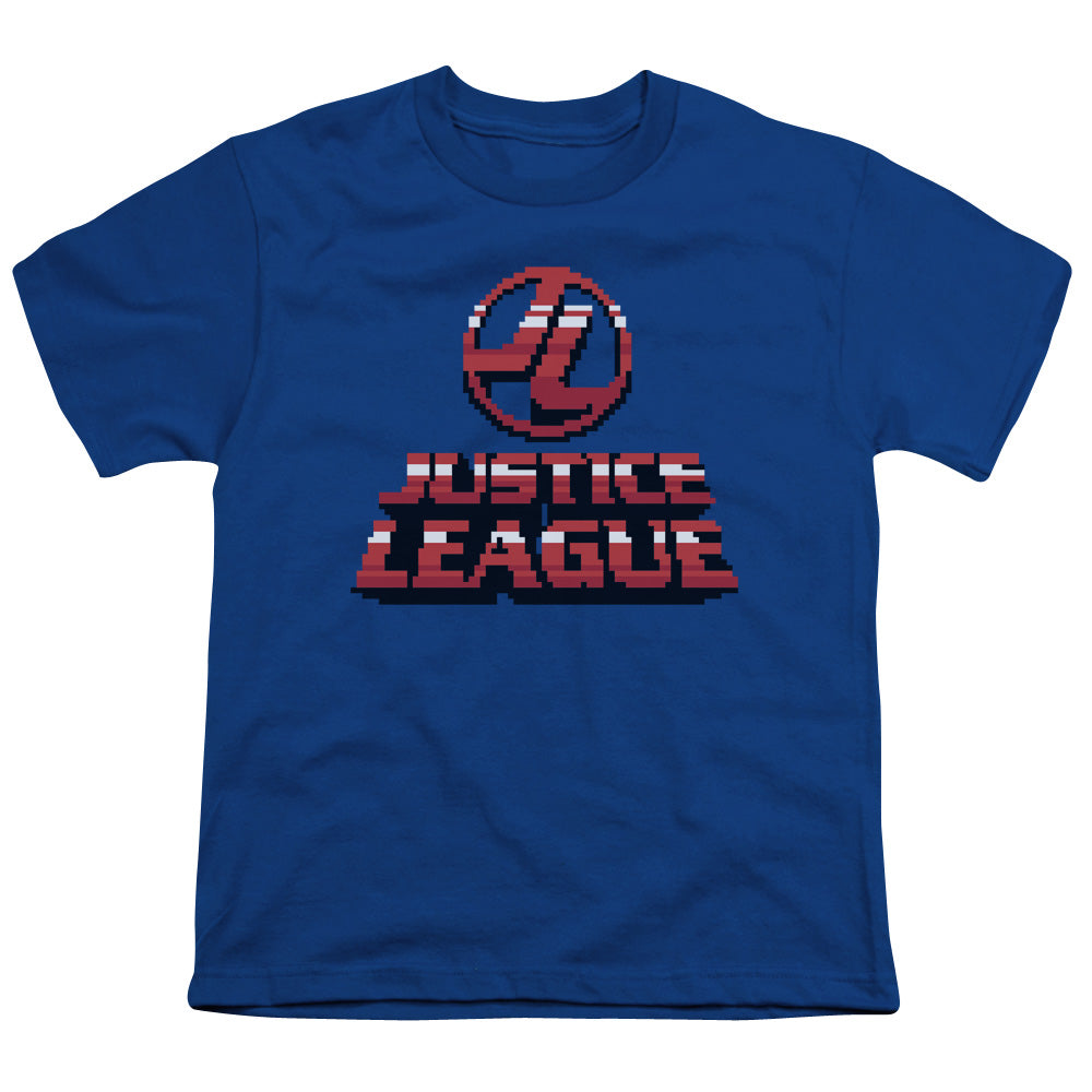 Justice League 8 Bit Justice League Kids Youth T Shirt Royal Blue