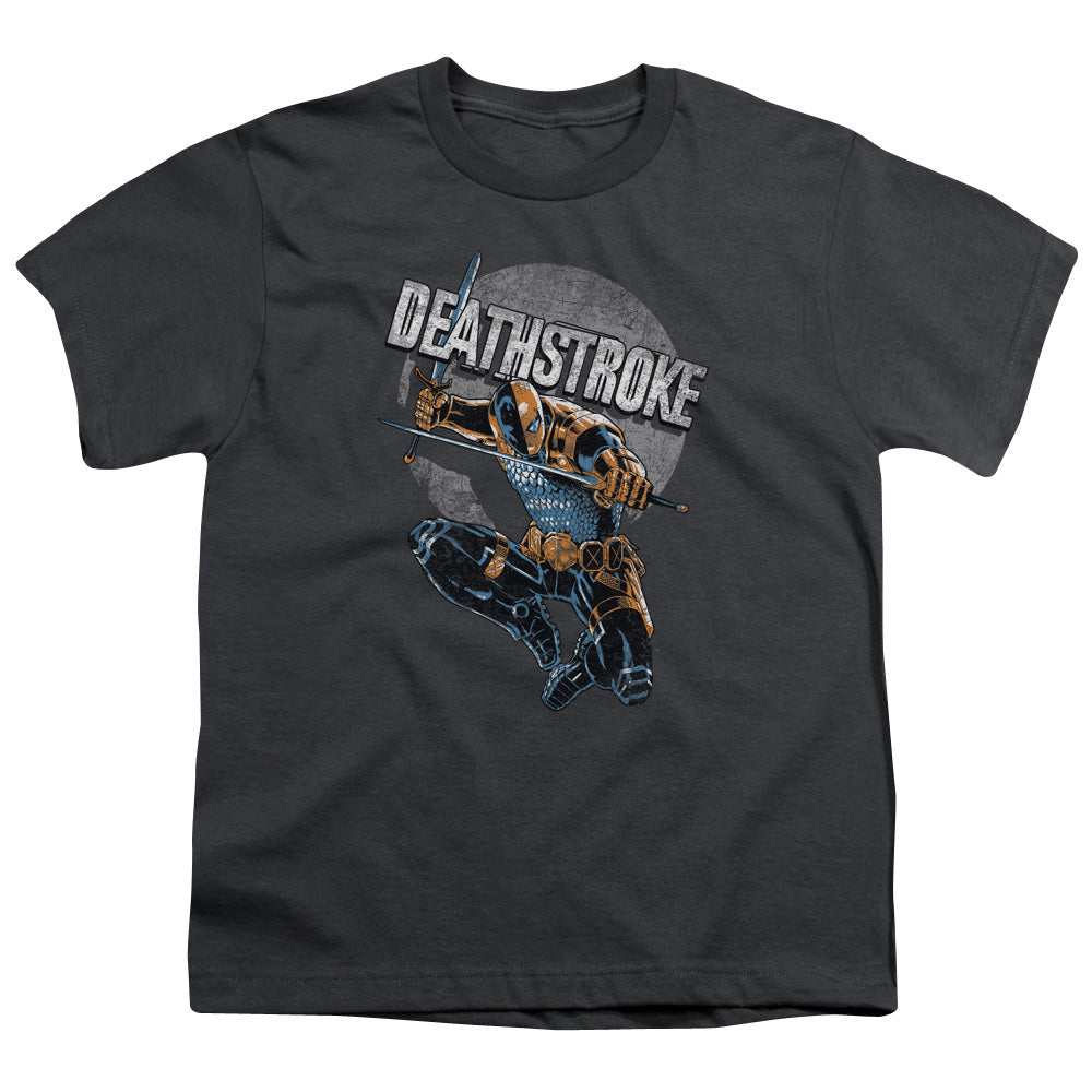 Justice League Deathstroke Retro Kids Youth T Shirt Charcoal