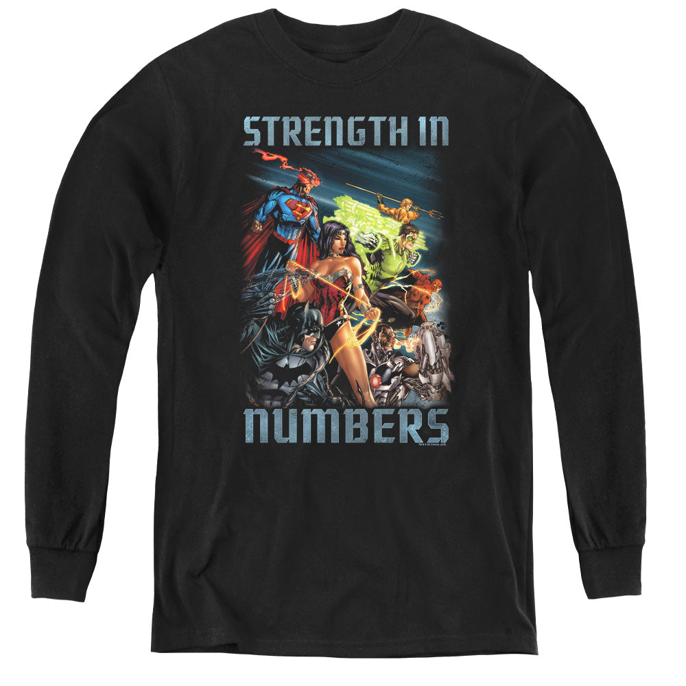 Justice League Strength in Number Long Sleeve Kids Youth T Shirt Black