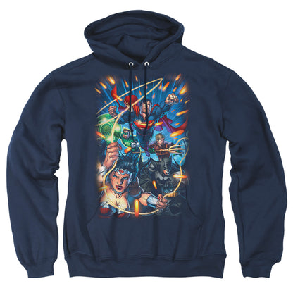 Justice League Of America Under Attack Mens Hoodie Navy Officially Licensed