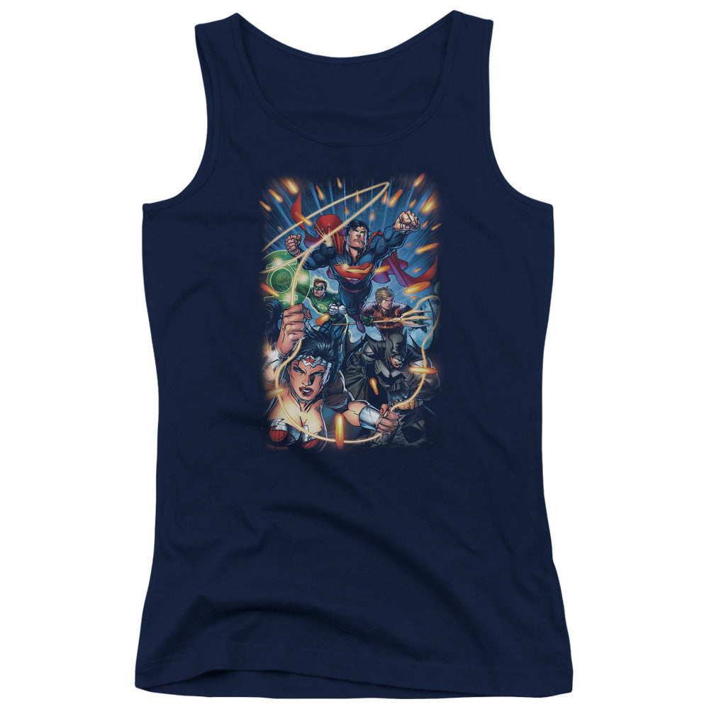 Justice League Under Attack Womens Tank Top Shirt Navy Blue