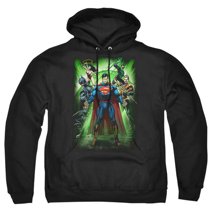 Justice League Of America Power Burst Mens Hoodie Black Officially Licensed