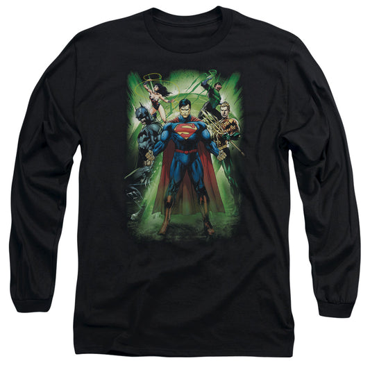 Justice League Power Burst Mens Long Sleeve Shirt Black