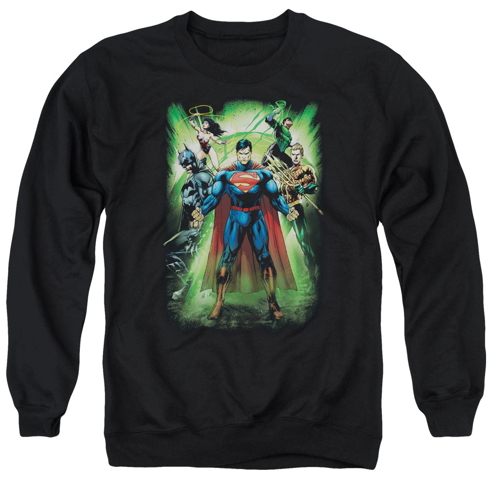 Justice League Power Burst Mens Crewneck Sweatshirt Black