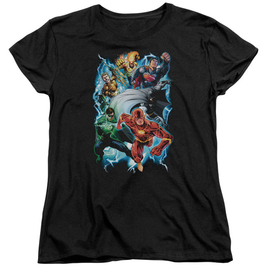 Justice League Electric Team Womens T Shirt Black