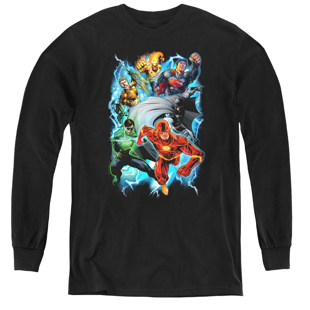 Justice League Electric Team Long Sleeve Kids Youth T Shirt Black