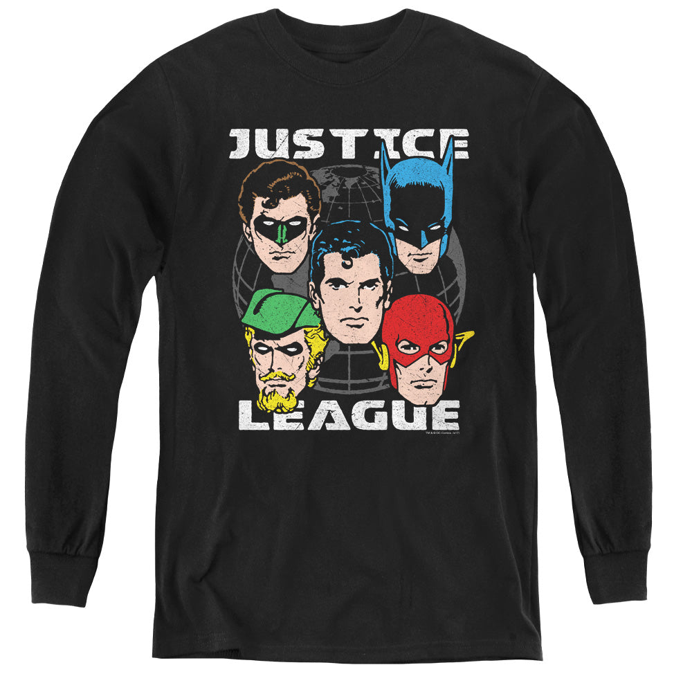 Justice League Head of States Long Sleeve Kids Youth T Shirt Black