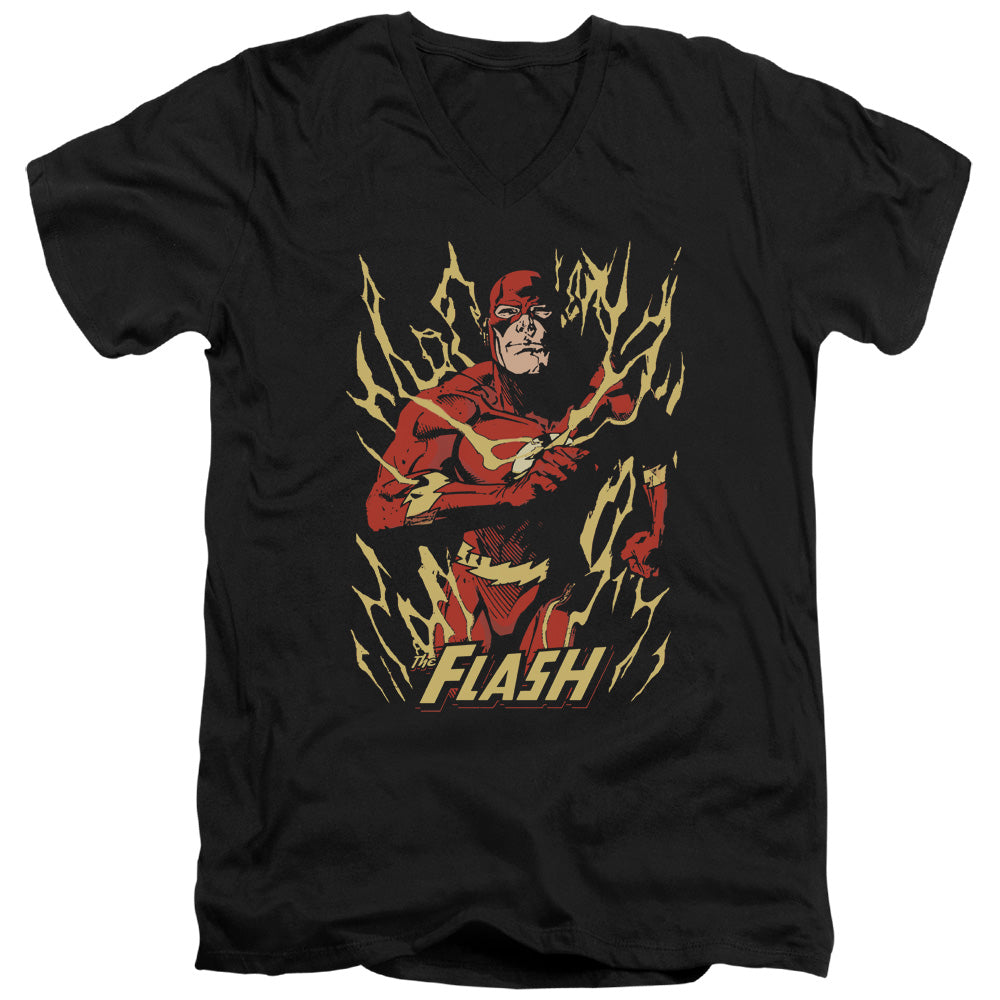 Justice League Flash Flare Mens Slim Fit V-Neck T Shirt Black