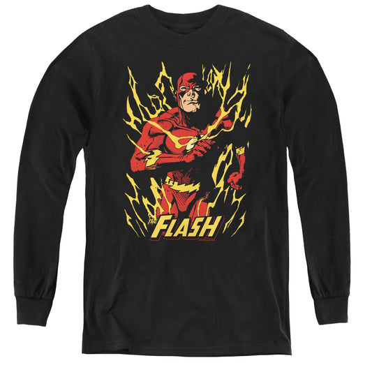 Justice League Flash Flare Long Sleeve Kids Youth T Shirt Black