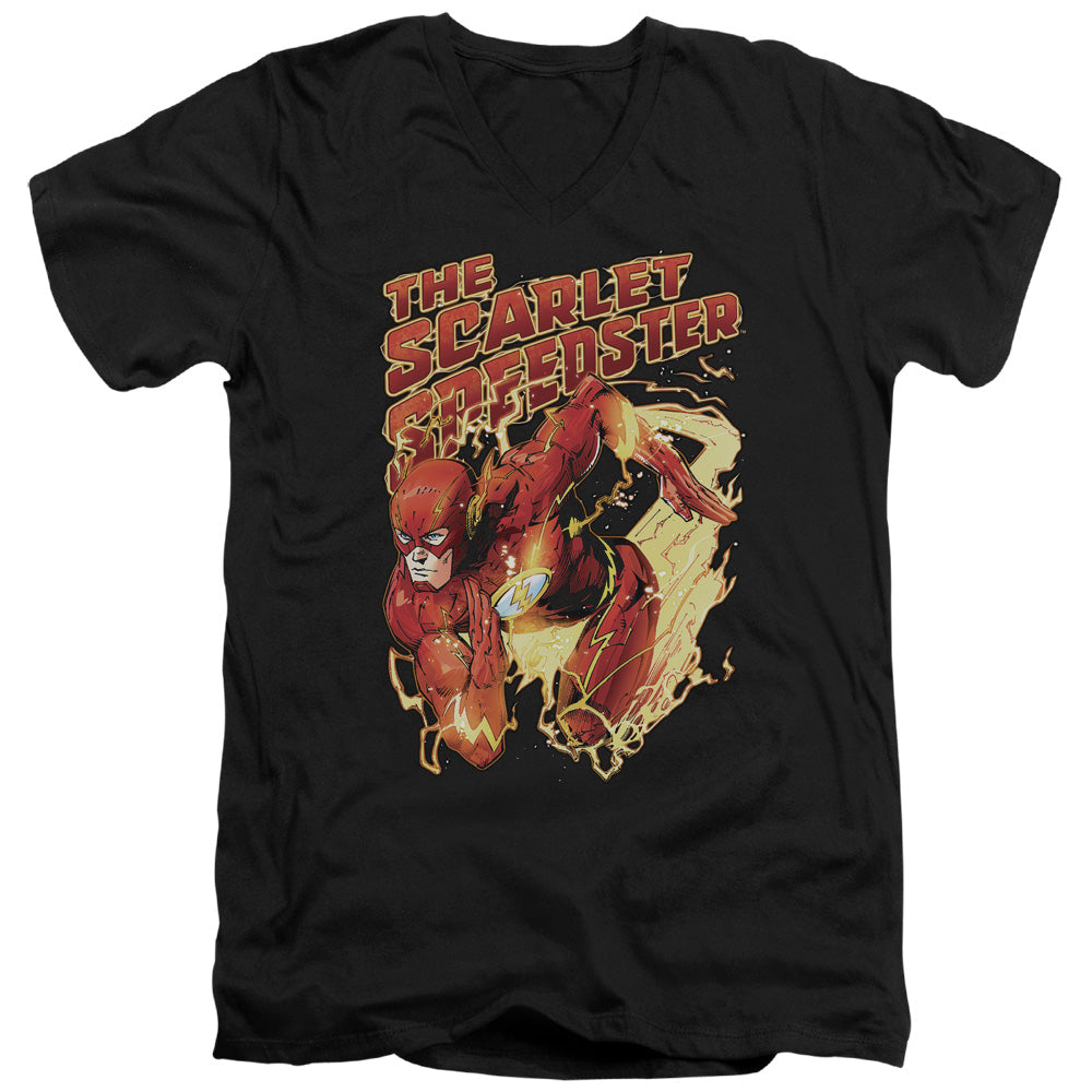 Justice League Scarlet Speedster Mens Slim Fit V-Neck T Shirt Black