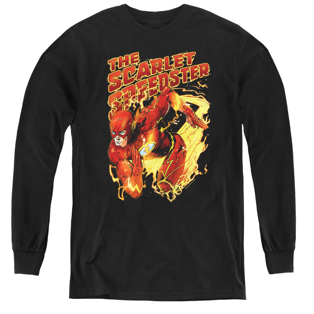Justice League Scarlet Speedster Long Sleeve Kids Youth T Shirt Black