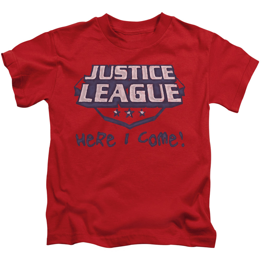 Justice League Here I Come Juvenile Kids Youth T Shirt Red