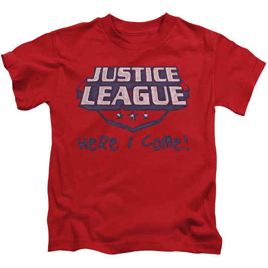 Justice League Here I Come Juvenile Kids Youth T Shirt Red