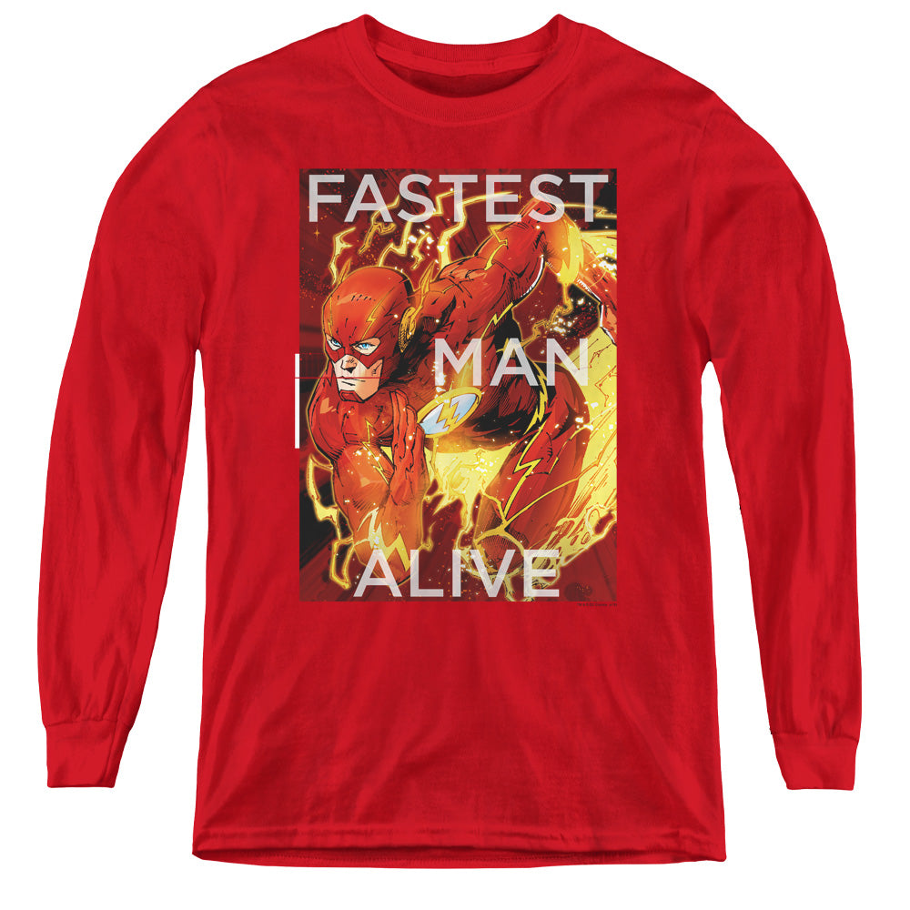 Justice League Fastest Man Alive Long Sleeve Kids Youth T Shirt Red