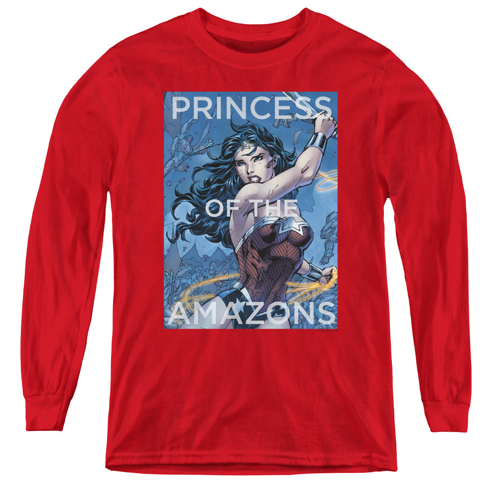 Justice League Princess of the Amazons Long Sleeve Kids Youth T Shirt Red
