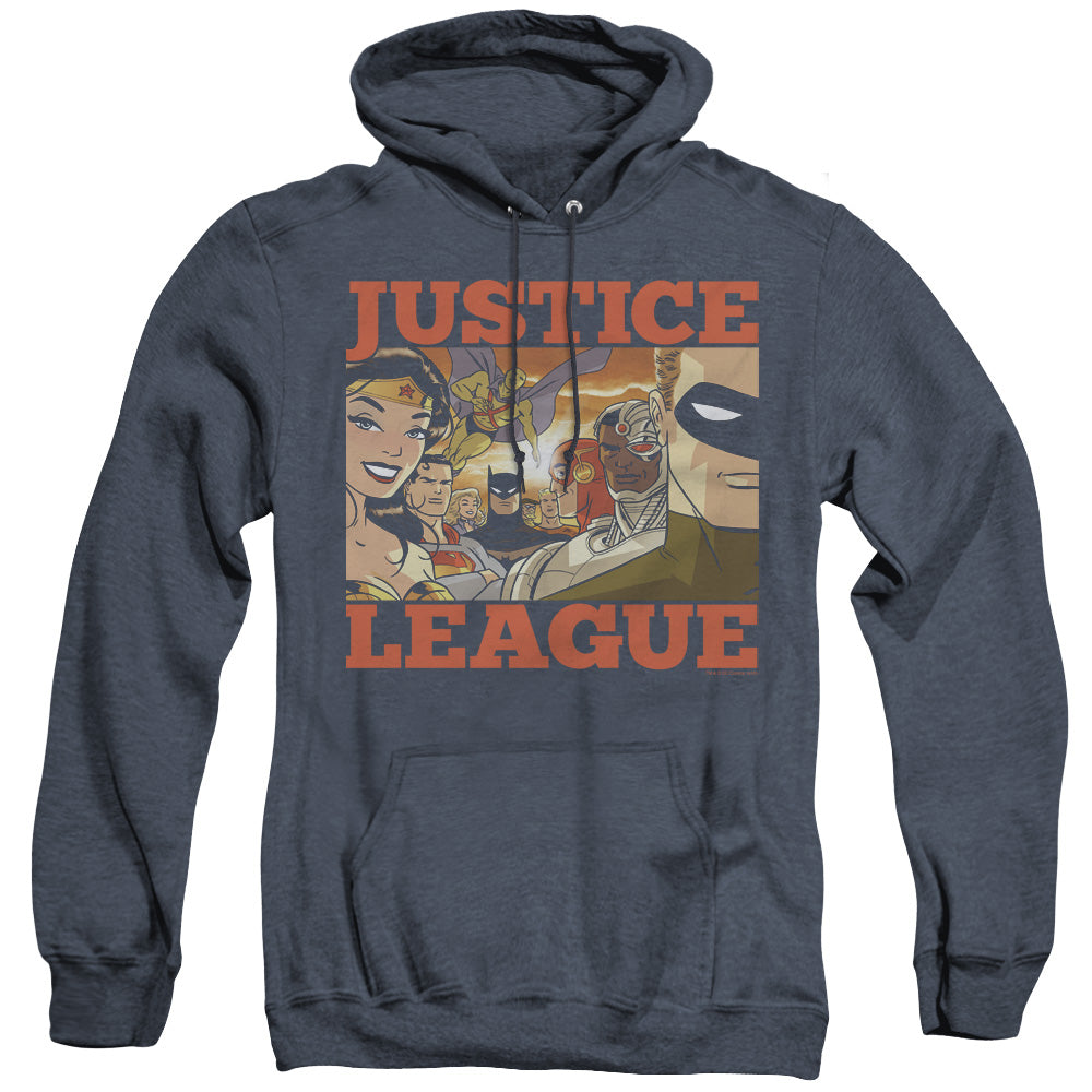 Justice League Of America New Dawn Group Mens Heather Hoodie Navy Officially Licensed
