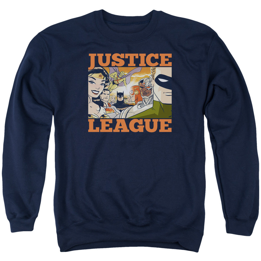Justice League New Dawn Group Mens Crewneck Sweatshirt Navy Blue