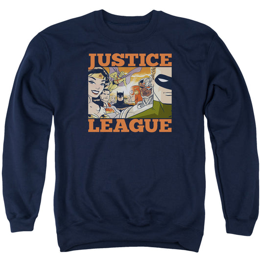 Justice League New Dawn Group Mens Crewneck Sweatshirt Navy Blue