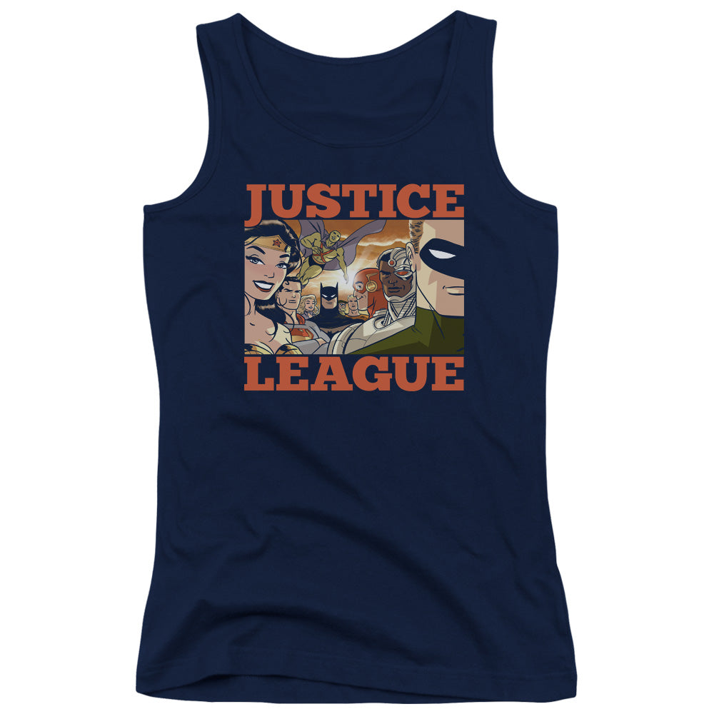 Justice League New Dawn Group Womens Tank Top Shirt Navy Blue