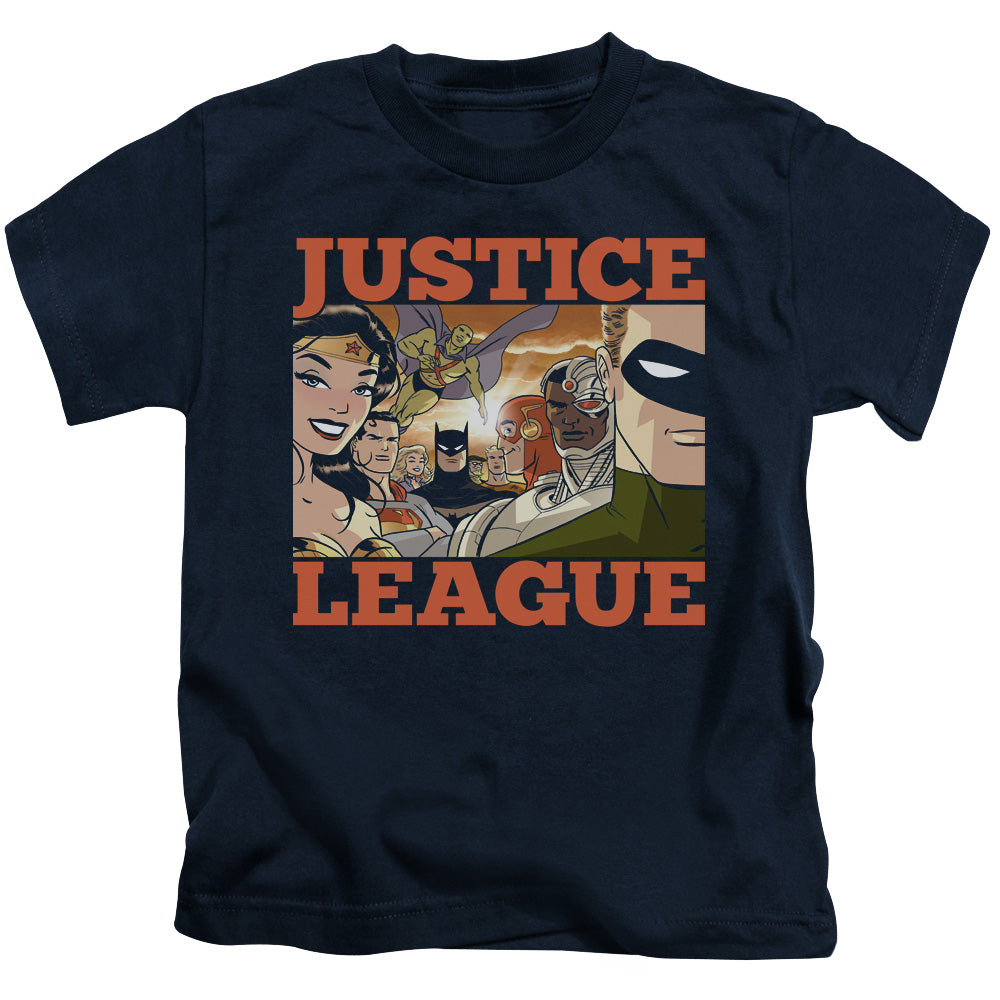 Justice League New Dawn Group Juvenile Kids Youth T Shirt Navy Blue