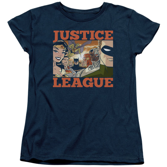 Justice League New Dawn Group Womens T Shirt Navy Blue