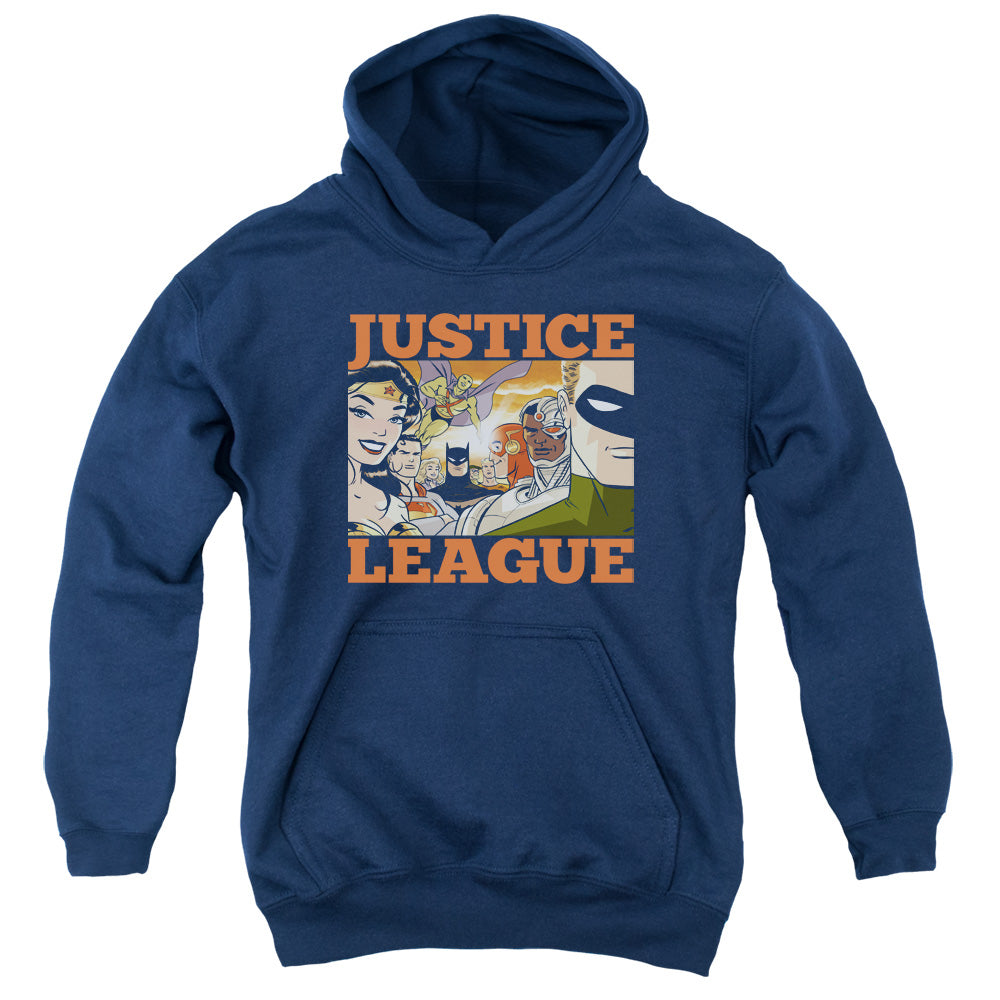 Justice League New Dawn Group Kids Youth Hoodie Navy Blue