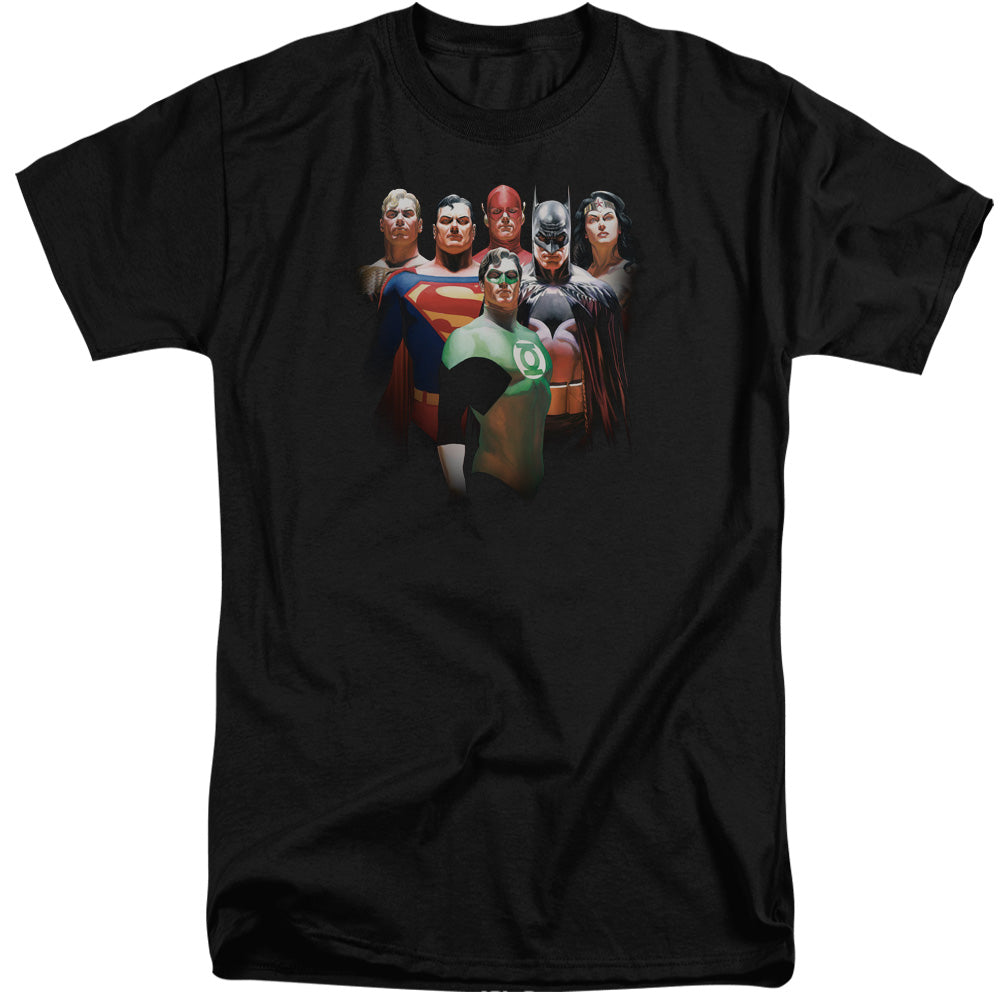 Justice League Roll Call Mens Tall T Shirt Black