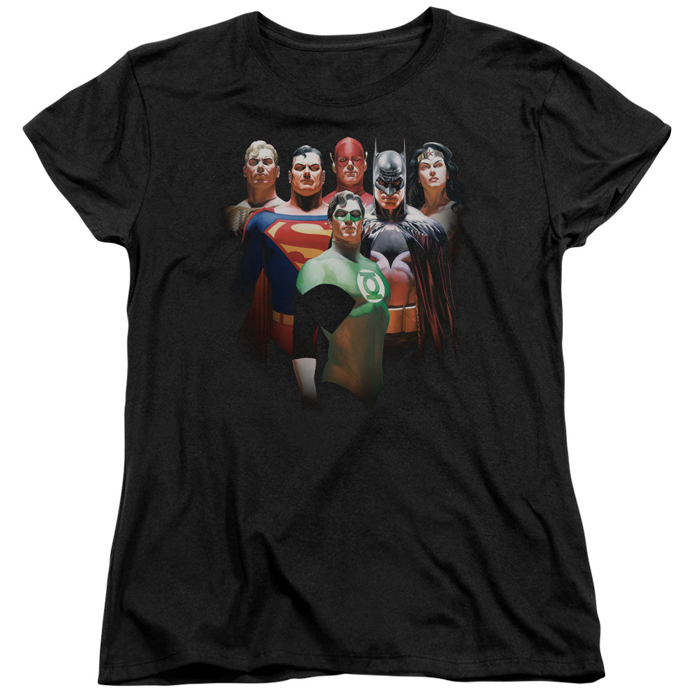 Justice League Roll Call Womens T Shirt Black