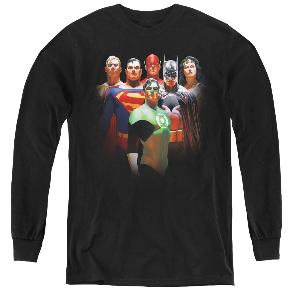 Justice League Roll Call Long Sleeve Kids Youth T Shirt Black