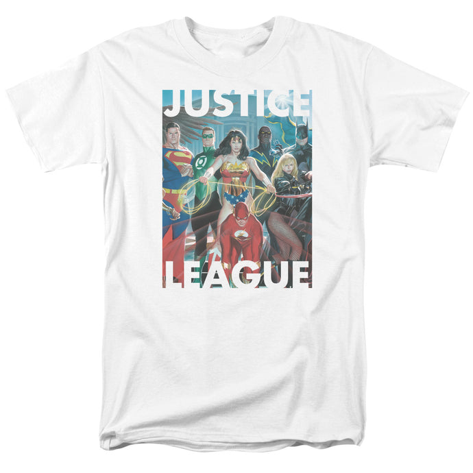 Justice League Hall of Justice Mens T Shirt White