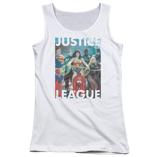 Justice League Hall of Justice Womens Tank Top Shirt White