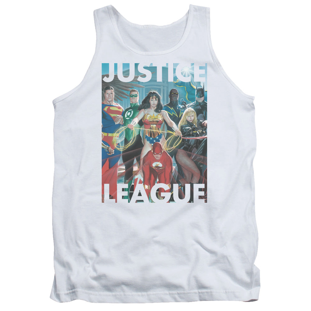 Justice League Hall of Justice Mens Tank Top Shirt White