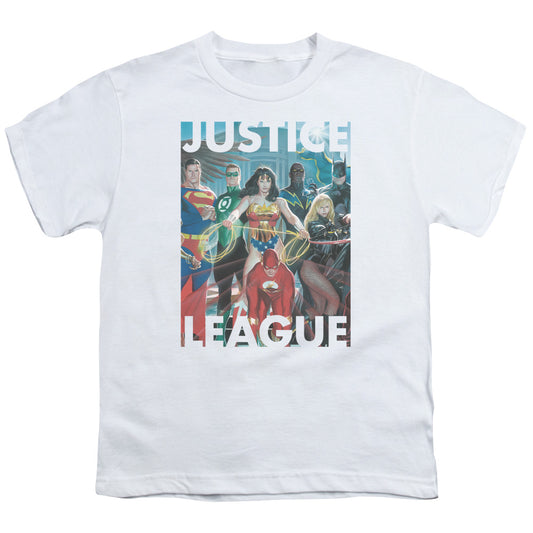 Justice League Hall of Justice Kids Youth T Shirt White