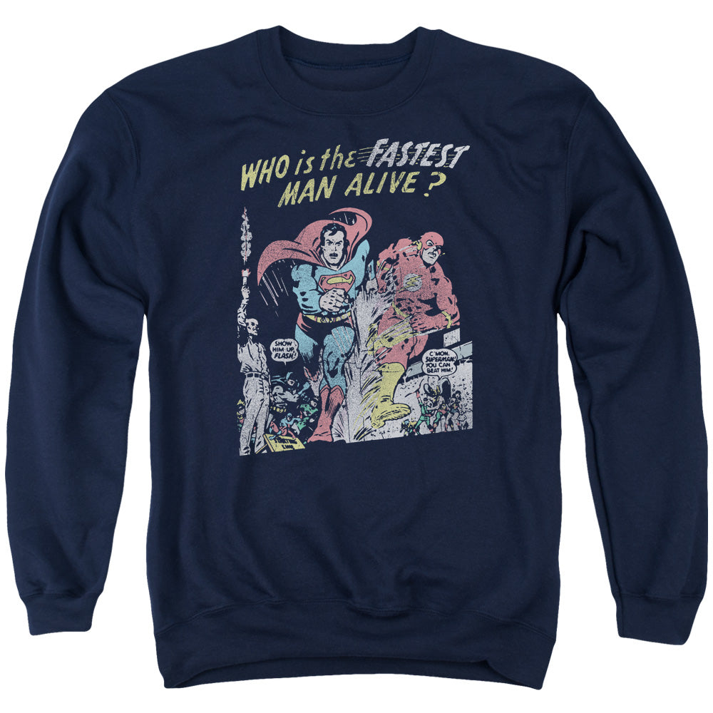 Justice League Fastest Man Mens Crewneck Sweatshirt Navy Blue