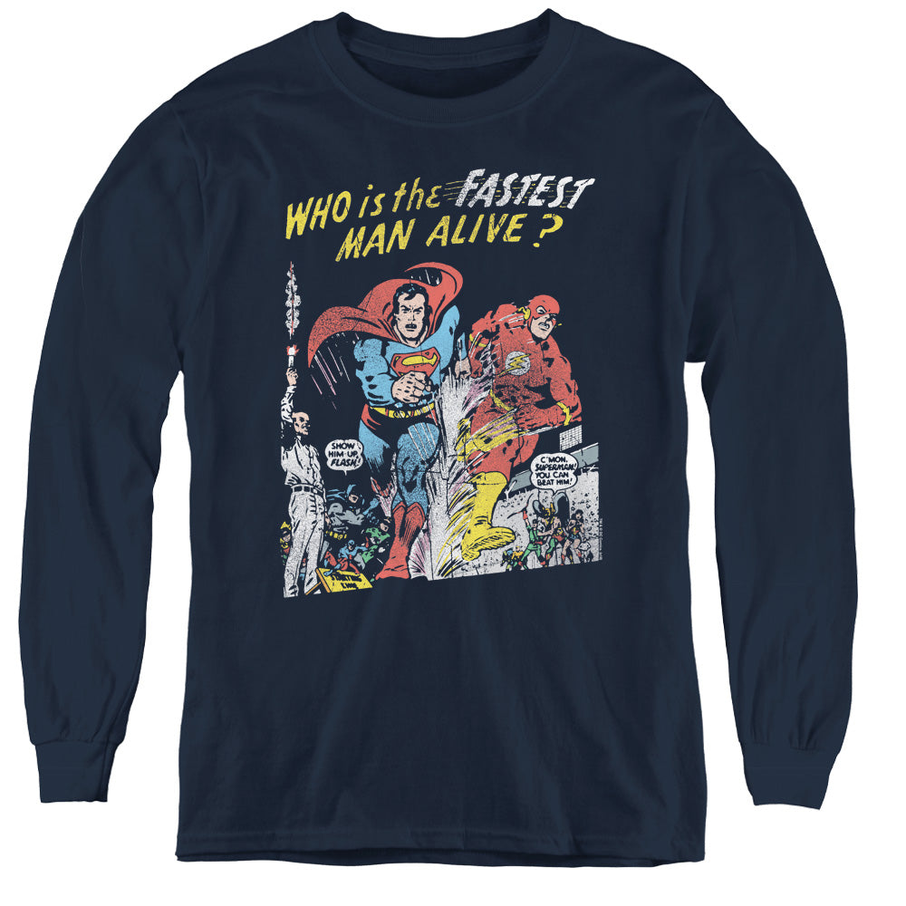 Justice League Fastest Man Long Sleeve Kids Youth T Shirt Navy Blue