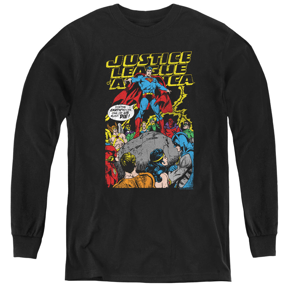 Justice League Ultimate Scarifice Long Sleeve Kids Youth T Shirt Black