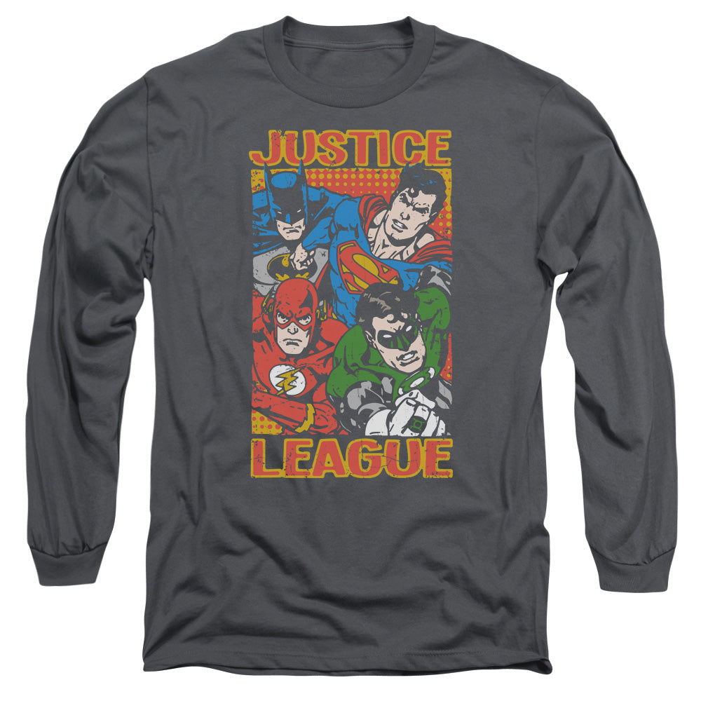 Justice League Hero Mashup Mens Long Sleeve Shirt Charcoal