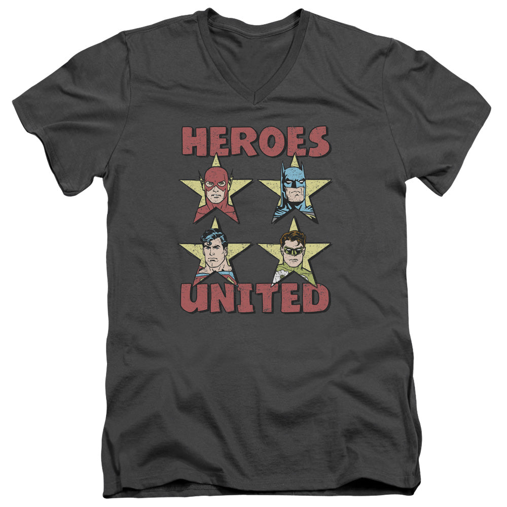 Justice League United Stars Mens Slim Fit V-Neck T Shirt Charcoal