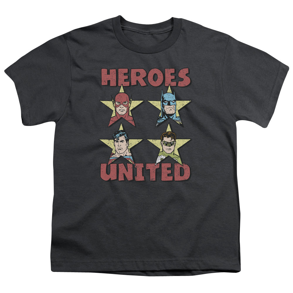 Justice League United Stars Kids Youth T Shirt Charcoal