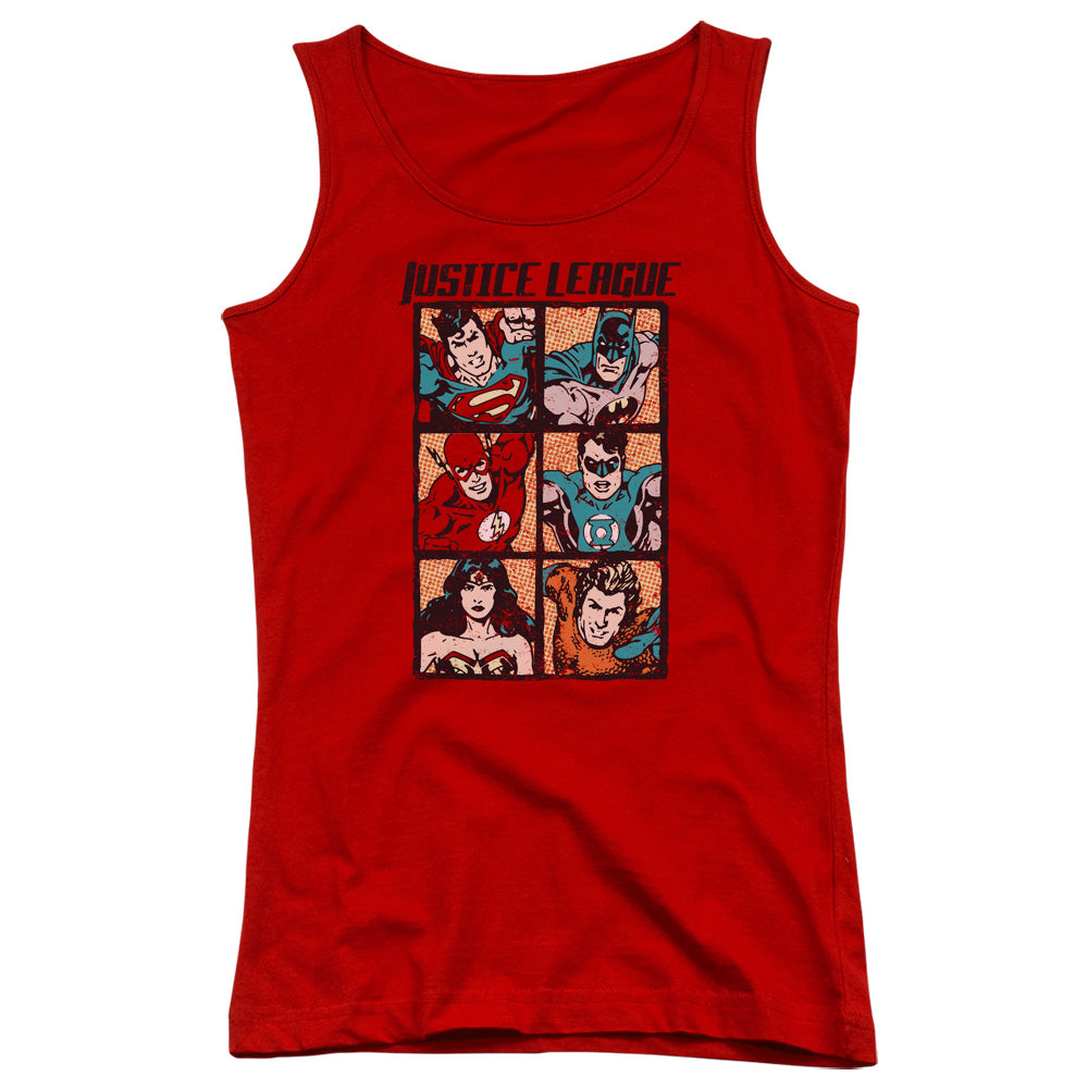 Justice League Rough Panels Womens Tank Top Shirt Red