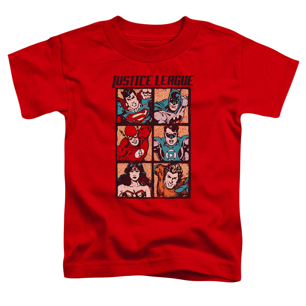 Justice League Rough Panels Toddler Kids Youth T Shirt Red