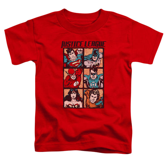 Justice League Rough Panels Toddler Kids Youth T Shirt Red