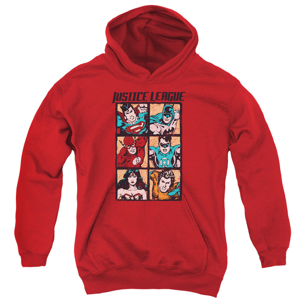 Justice League Rough Panels Kids Youth Hoodie Red